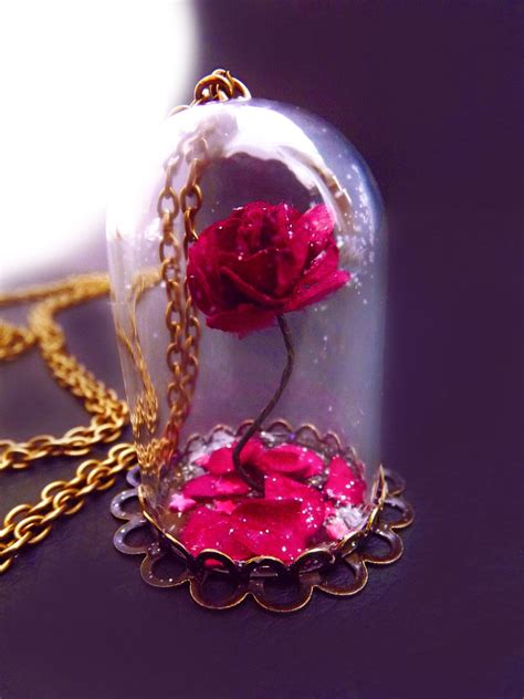 Beauty And The Beast Rose Rose Vial Necklace Snowglobe Etsy Fairy