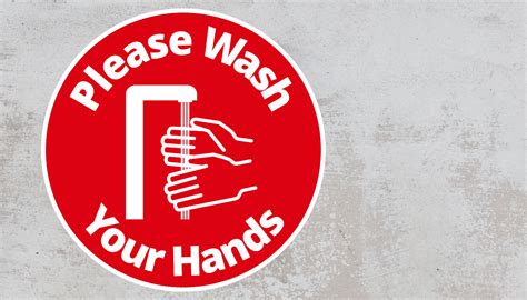 Please Wash Your Hand Rounded Sign Red And White Sticker Social