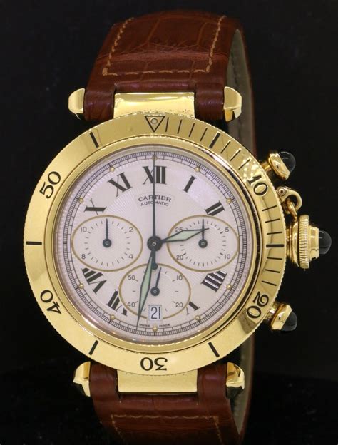 Cartier Pasha 2111 18k Gold 38mm Automatic Chronograph Mens Watch W