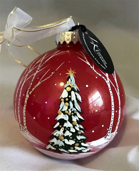 Christmas Tree Ornament Hand Painted Red Green Unique Artistic Etsy