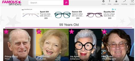 The Famous Birthdays Ranking Of The Most Popular 99 Year Olds Is A