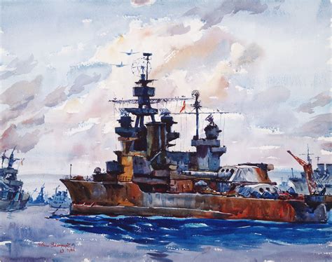 Battleship Pennsylvania Painting Watercolor On Paper By Arthur