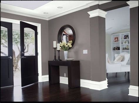 So Clean And Classy Crown Molding Dark Wood Floors Grey Walls White