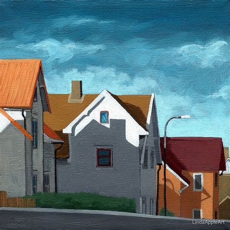 Row Houses Suburban Street Oil Painting By Lindaappleart Redbubble