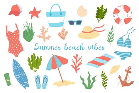 Summer Beach Vibes Set With Summer Things And Objects Summer Holidays