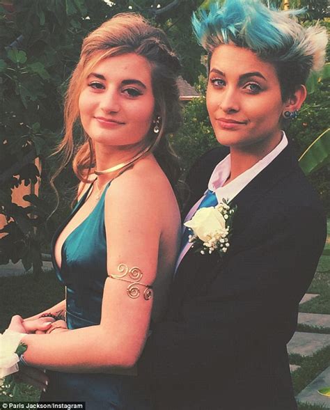 Paris Jackson Suits Up And Dyes Hair Teal To Match Her Gal Pals Prom Dress Daily Mail Online