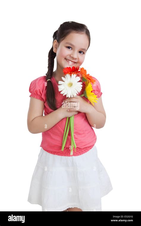 Little Girl Holding Flowers Stock Photo Royalty Free