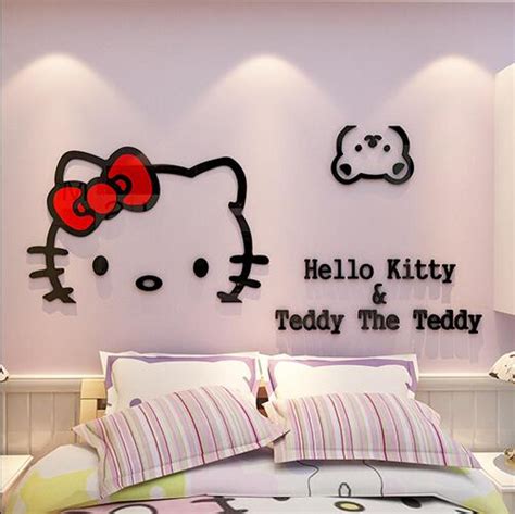 The whole white and pink theme works well for this room and adds a. Cartoon Hello Kitty Acrylic crystal Wall Stickers 3D ...