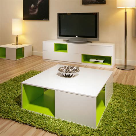 In occasional tables, darker tones and heavier materials, like a wood coffee table, take up more visual space than, say, a glass coffee table. Coffee/Side Table/Tables White GLoss/Lime Green Modern New ...