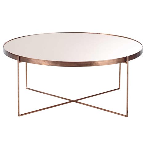 Round Copper Coffee Table With Cross Base And A Mirror Effect Tabletop