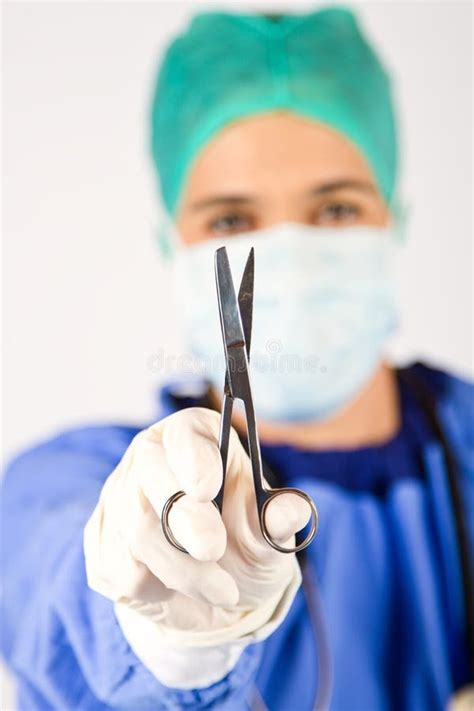 Female Cardiac Surgeon With Scissors Stock Image Image Of Specialist