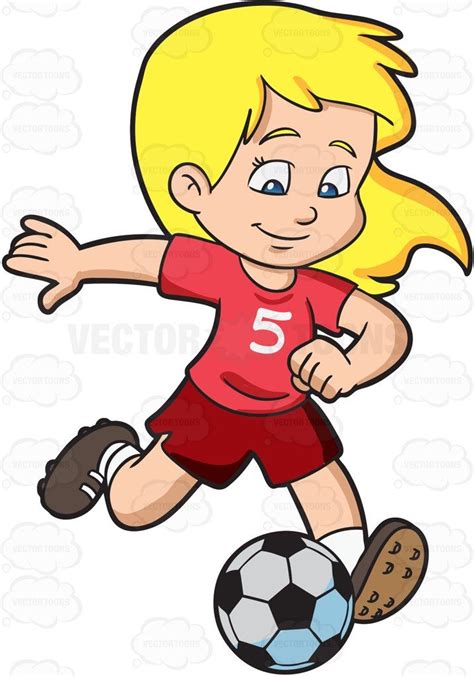 Cartoon A Girl Kicking A Soccer Ball Vector Clip Art With Commercial