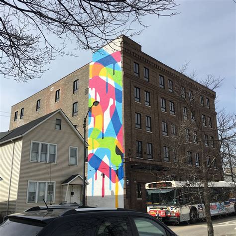A Large Scale Abstract Exterior Mural With Large Blocks Of Color