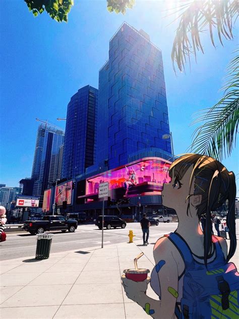 Mika Pikazo Highres 1girl Bag Bandaid Building City Drink