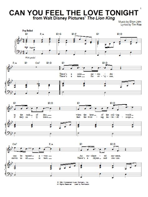 Can You Feel The Love Tonight Sheet Music By Elton John Piano And Vocal