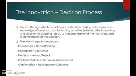 Rogers Five Stages Of Innovation Decision Process Youtube