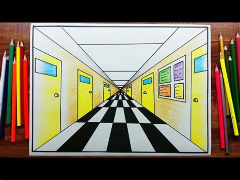 One Point Perspective Drawing Hallway