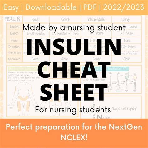 Insulin Cheat Sheet For Nursing Students Made By A Nursing Student Etsy