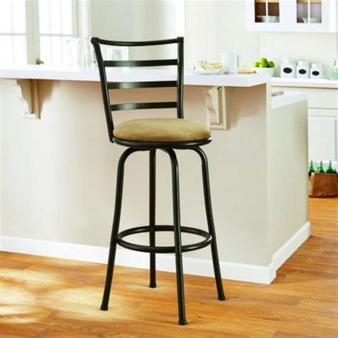 Mainstays 29 Ladder Back Barstool With Tan Microfiber Swivel Stool