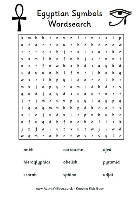 Egyptian Symbols Word Search Puzzle For Kids