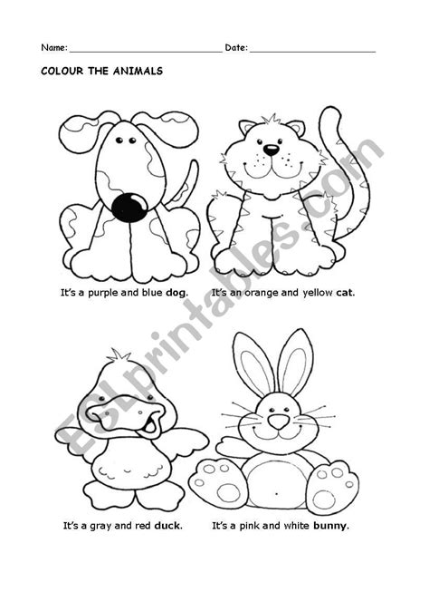 Colour The Animals Esl Worksheet By Leticiaa