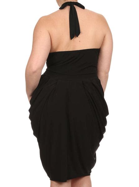 Plus Size Halter Cowl Neck V Hem Black Dress Plussizefix