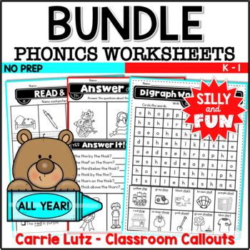 No Prep Phonics Worksheets Bundle By Carrie Lutz Classroom Callouts