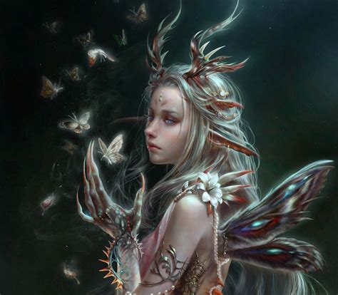 Download Horns Blue Eyes Claws Wings Butterfly Fantasy Woman Hd