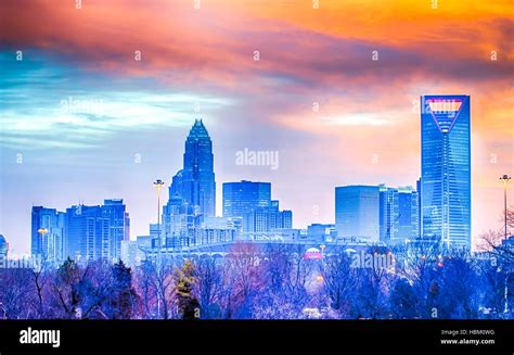 Charlotte The Queen City Skyline At Sunrise Stock Photo Alamy