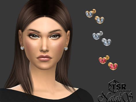 The Sims Resource Crystal Bezel Heart Stud Earrings