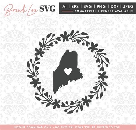 Maine Wreath Svg Maine State Svg Map State Svg Dxf Eps Etsy