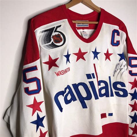 Vintage Vntg 90s Washington Capitals Langway Hockey Jersey Signed