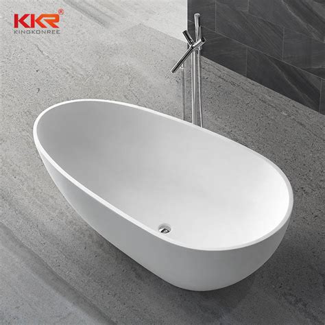 Professional Ellipse Oval Shape White Matt Solid Surface Bath Tub Kkr