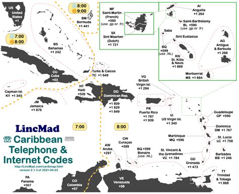 Lincmads Caribbean Area Code And Time Zone Map