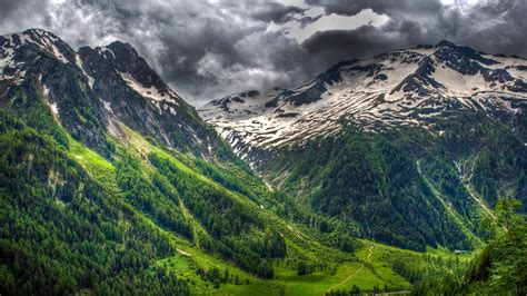 Nature Landscape Forest Snowy Peak Clouds Spring Swiss Alps Green Wallpapers HD Desktop