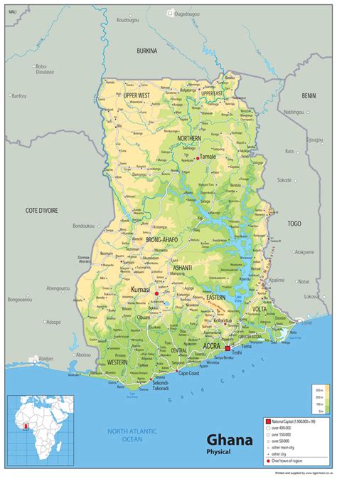 Ghana Physical Map I Love Maps