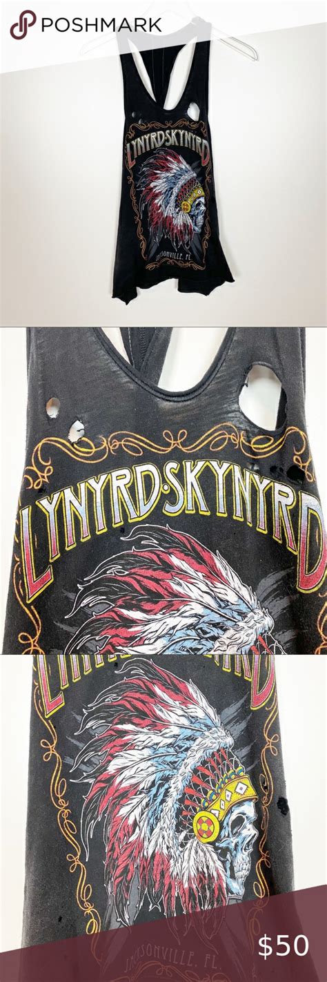 Trunk Ltd Lynyrd Skynyrd Chief Skull Tank Black Burnout Tank Top With