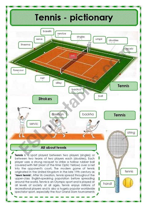 Tennis Pictionary Esl Worksheet By Oppilif