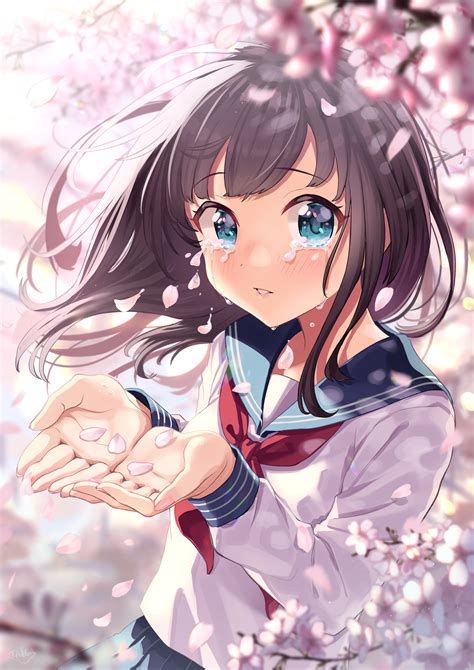 Download 2333x3298 Anime Girl Crying Tears Sakura