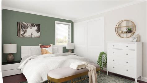 Sage Green Accent Wall For A Glam Transitional Bedroom