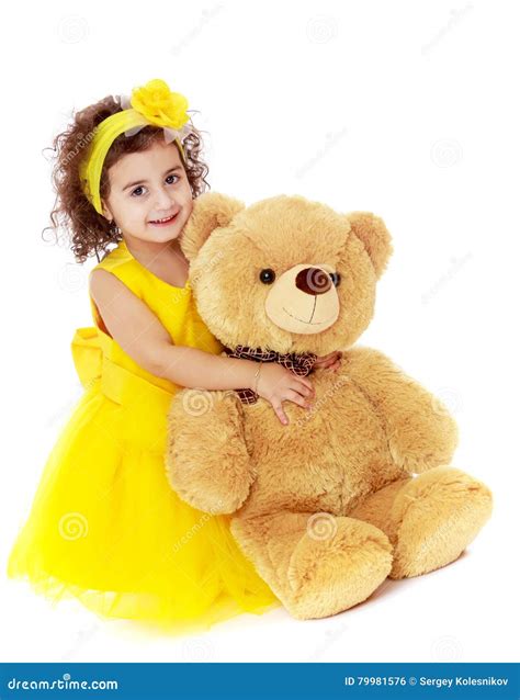 Little Girl Hugging Teddy Bear Stock Photo Image Of Beautiful Kids