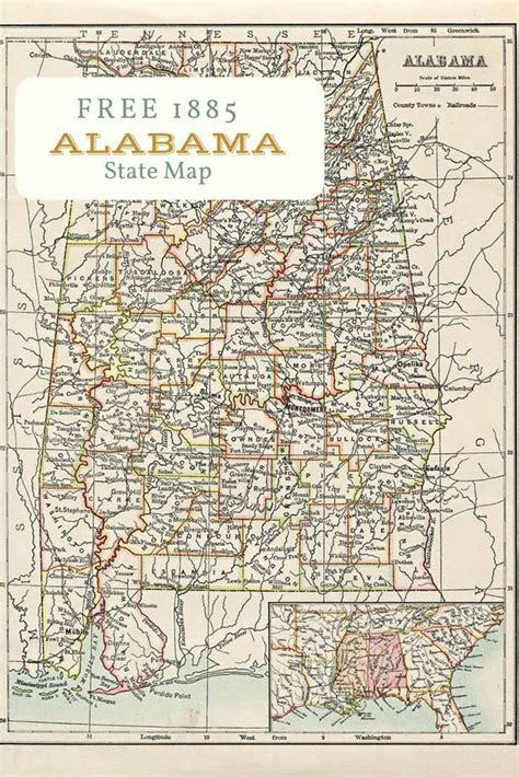 Free Printable Old Map Of Alabama From 1885 Map Usa Old Map Map