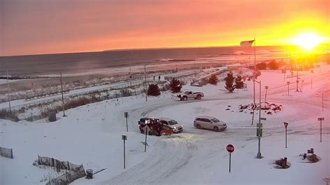 Golden Sunset And Snow Covered Beach At Rockaway Ny Youtube