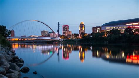 Downtown Des Moines At Night In Iowa Image Free Stock Photo Public