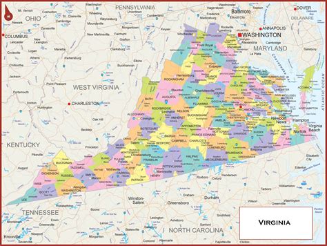 Virginia State Road Map Glossy Poster Picture Photo Banner Etsy
