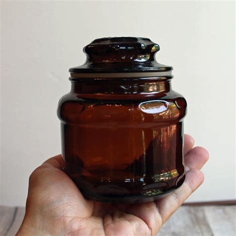 Vintage Brown Amber Glass Apothecary Jar Canister Set Of 4 With Lids