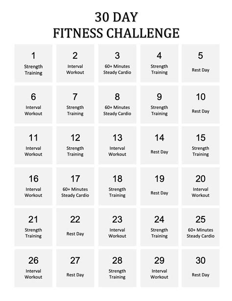 30 Day Workout Challenge Printable Pdf