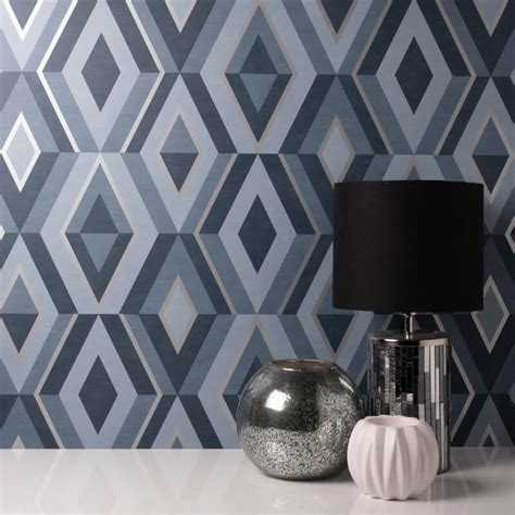 Fine Decor Shard Geometric Bluesilver Metallic Wallpaper Fd42608