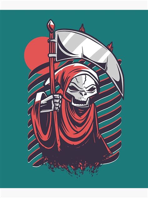 Red Grim Reaper Sticker Poster By Colorsence Redbubble