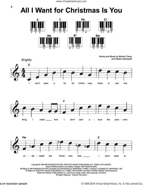 All I Want For Christmas Is You Sheet Music Beginner Version For Piano Solo Piano Songs